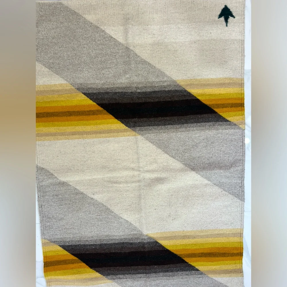 Striped Geometric Wool Rug - Neutral Tones with Mustard Accents